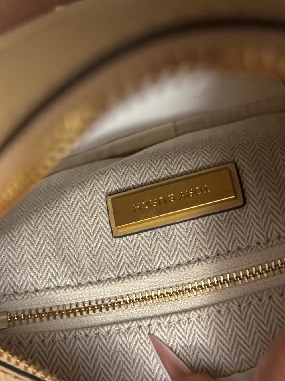 Tory Burch Beige Quilted Leather Crossbody with Gold Chain